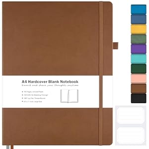 Blank Notebook, Hardcover Sketch Book, 8.5″ x 11″ Large Blank Journal, No Bleed Thick Paper Sketchbook for Drawing Art, Unlined Notebook Journal for Women Men, A4 Leather Sketchbook, Lay Flat, Brown