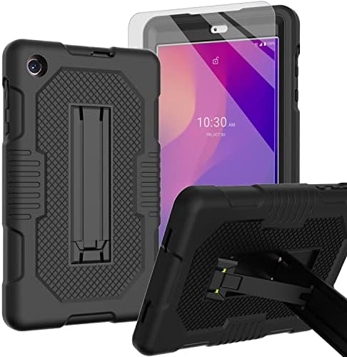 JSUSOU Case for Alcatel Joy Tab 2 with Tempered Glass Screen Protector | Heavy Duty Shockproof Kids Protectiv Case with Built-in Kickstand for Alcatel Joy Tab 2 8" Tablet (Model: 9032Z)| Black