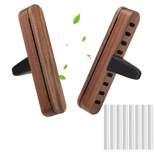 2 Stück Auto Diffuser Holz, Holz Auto Duft Innenraum für Ätherische Öle, Einschließlich 8 Nachfüllpackungen, Zubehör Innenraum für Auto-Lüftungsschlitze, Autozubehör zur Steigerung des Fahrspaßes