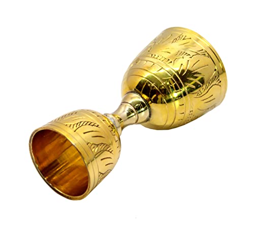 Image of eSplanade Brass Liquor Peg Measuring Glass Jigger Bar Tool - Double Sided - 30 and 60 ml - Golden Engraved