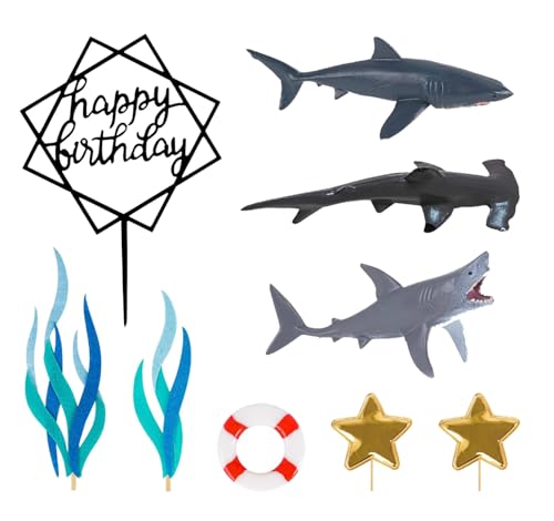 9 Pack Shark Cake Topper Shark Figurines Decoration for Ocean