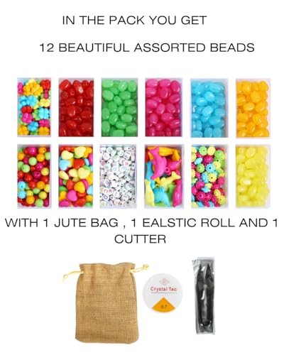 Image of Ambitieux 12 Types Of Colorful 900+ Pcs 8Mm Of Plastic Beads - Perfect For Crafting (Barfi Beads),Multicolor