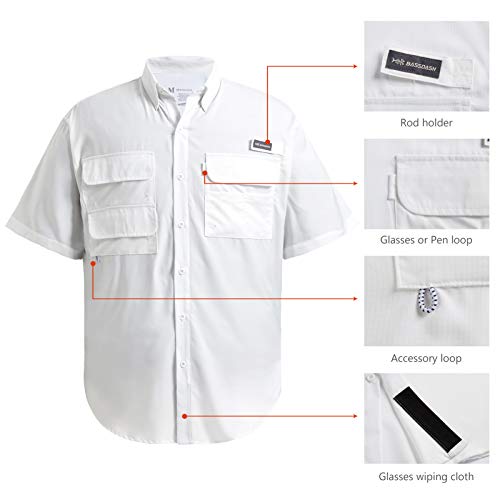 BASSDASH UPF 50 Men’s Fishing Dress Shirt Button Down Woven Short Sleeve Outdoor White by BASSDASH - Image 4