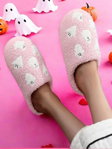 Halloween Pumpkin Slippers for Women Men,Plush Fuzzy Spooky Slides,Winter holiday slippers,Retro Cozy House Shoes Indoor Outdoor4