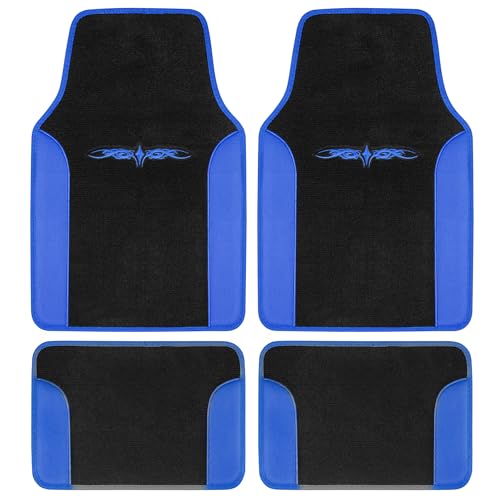 BDK Fresh Carpet Floor Mats, Color Tribal Tattoo Design Vinyl Trim for Car Sedan Truck SUV, Front & Rear Set of 4 Universal Fit, Tattoo Blue (MT-201-BL)
