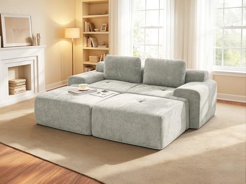 Image of 85 inch Oversized Boneless Couch, Comfort Cloud Sectional Couches for Living Room, Modular Sofa High Back & Extra Deep Seat, No Assembly, Soft Chenille Fabric (Light Grey, 85 inch- Shaped(2+2))