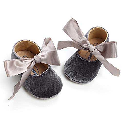 Baby Girls Mary Jane Flats Anti-Slip Rubber Sole Bow Toddler Princess Dress Shoes (6-12 Months Infant, Y-Dark Grey)