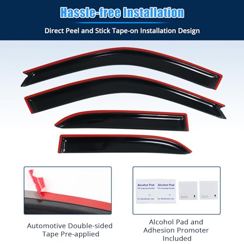 Tape-on Window Visors Compatible with 2001-2005 Lexus IS300, Rain Guards Side Window Wind Deflectors Vent Visors Slim Style Smoke Tinted Acrylic 4 PCS - Image 6