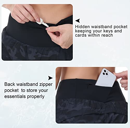 Image of THE GYM PEOPLE Womens High Waisted Running Shorts Quick Dry Athletic Workout Shorts with Mesh Liner Zipper Pockets