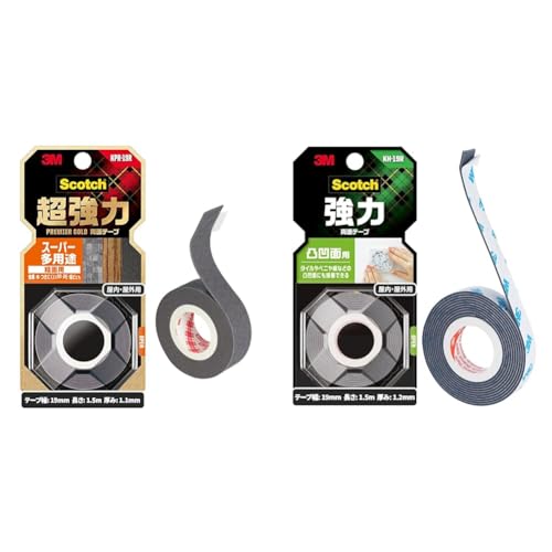 【セット買い】3M スコッチ 超強力両面テープ プレミアゴールド スーパー多用途 粗面用 幅19mm長さ1.5m KPR-19R + スコッチ 強力両面テープ 凸凹面用 19mm×1.5m KH-19R