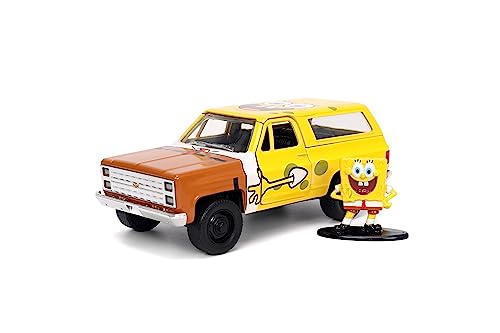 Jada Toys Spongebob Squarepants 1:32 1980 Chevy Blazer K5 Die-cast Car and 1.65' Spongebob Figure, Toys for Kids and Adults, 31798