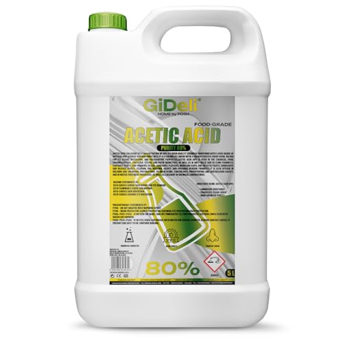 GiDeli Acide acétique 80 % 5 l - Vinegar fort pour le nettoyage - Pour un nettoyage efficace, un détartrage et un usage domestique - Élimination des odeurs et...