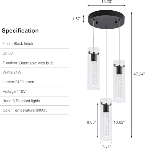 Image of Kitchen Lighting Pendant,Modern Pendants with Black Finish,3 Light