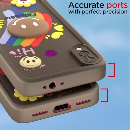 Image of Pikkme Back Cover for Redmi Note 7 / Note 7 Pro /Note 7s | Soft Silicone| Cute Rainbow Smile & 3D Cartoon Flower Design | Shockproof Raised Camera Protection Bumper Case (Brown)