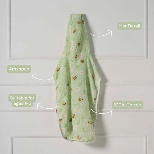 Image of 100% Cotton Muslin Baby Bath Poncho - Soft & Absorbent Hooded Towel for Infants & Toddlers, Lightweight and Breathable, Baby Shower (Yeast Bee)