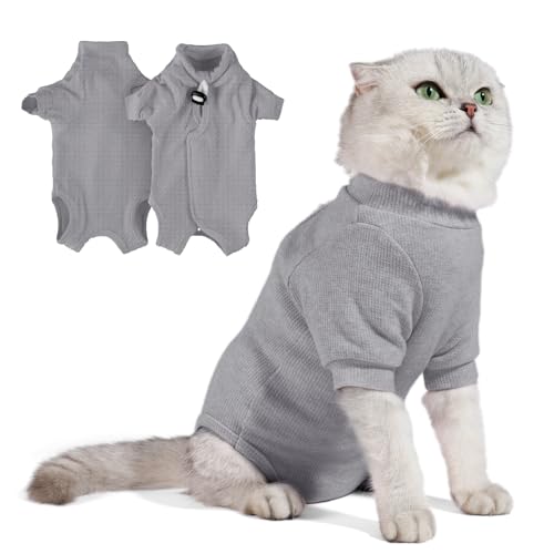 Leotrag Breathable Cat Recovery Suit for Female/Male, Anti-Licking Kitten Onesie - Cat Surgery Pajamas with Sleeve After Spay, Prevent Shedding, Abdominal Wounds, Skin Diseases or E-Collar Alternative