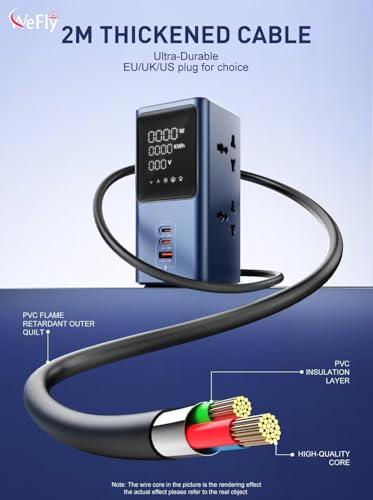 Image of Gan Tower Power Strip Extension Board with 45W Type C USB Display | 4 Power Sockets with 45W Gan QC PD Super Fast Charging | Vertical Multi Port Extension with LED Screen (SC2)