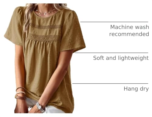 Image of Falechay Womens Summer Tops Crewneck Short Sleeve Shirts Casual Chiffon Blouses Flowy Lace Hem Boho Clothing Trendy 2026