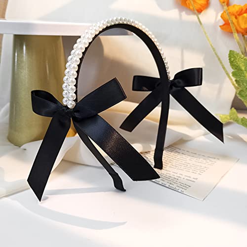 French-Retro-Bow-Pearl-Hair-Hoop-Female-Net-Red-Korean-Version-Black-Mori-Head-Hoop-Lady-Temperament-Hairpin-Hair-Accessories-White