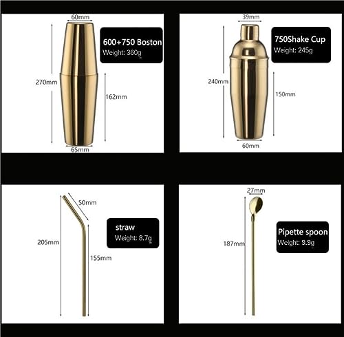 Kit de coctelería de 24 unidades en acero inoxidable dorado para bartender 4