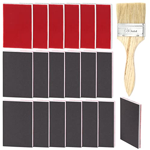 Glarks Esponja de lijado de grano 800-1000, almohadillas de lijado de bloques de lijado, lavables y flexibles, de espuma suave y húmeda, con 1 pincel de pintura de 2.5 pulgadas
