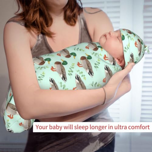 Image of Mallard Duck Baby Stuff Swaddle Blanket with Hat, Newborn Blanket Set