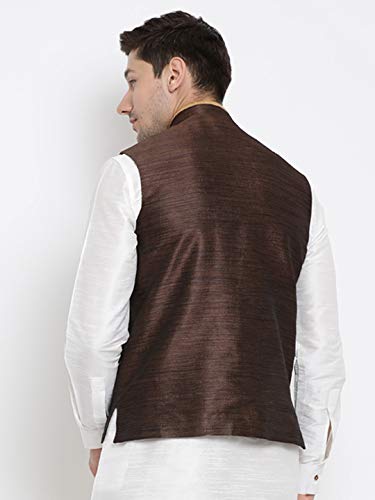 Image of VASTRAMAY Men's Beige Cotton Silk Blend Ethnic Jacket
