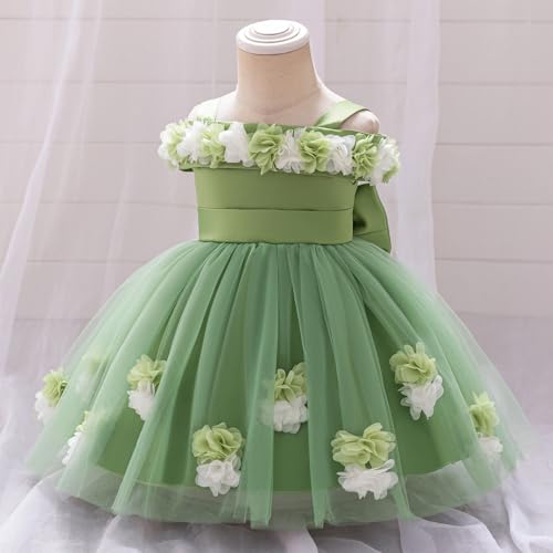 IDOPIP Infant Baby Flower Girl Dress Cold Shoulder Toddler Birthday Dresses Pageant Wedding Party Baptism Tulle Tutu Gown2