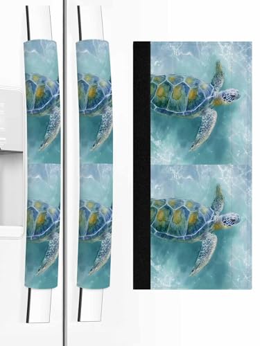 VANDARRINS 2 PCS Refrigerator Door Handle Covers, Ocean Sea Turtle Adjustable Kitchen Appliance Handle Cover Coastal Animals Tropical Nautical Non Slip Fridge Oven Stove Dishwasher Handle Protector