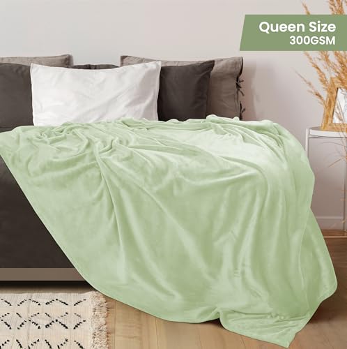 image for Utopia Bedding Fleece Blanket Queen Size Sage Green 300GSM Luxury Fuzz