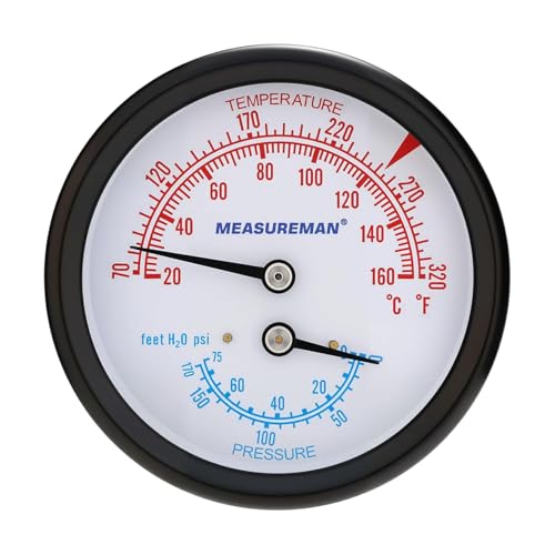 MEASUREMAN Commercial Tridicator Boiler Gauge Kit, 2.5" Dial, 0-75 PSI (ft...
