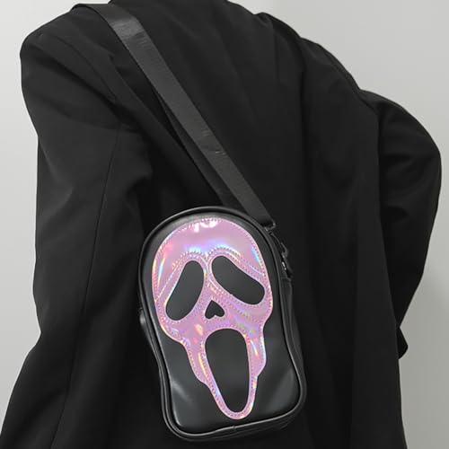 Halloween Scream Ghost Skeleton Shoulder Bag,Gothic Grimace Crossbody Bag, Spooky Skull Trick Or Treat Phone Purse4
