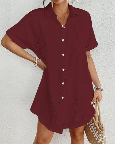 Image of Bsubseach Women Swimsuit Coverup Shirt Dress Button Down Bathing Suit Cover Up Beach Vacation Outfits