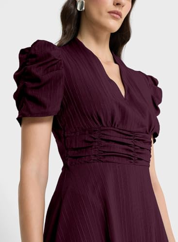 Image of Sugathari Women Women's V-Neck Maxi Dress, A-Line Style, Puff Sleeves, Cinched Waist 246