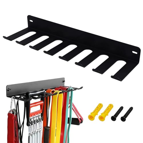 Gym Storage Rack, 8 Hook Metal Barbell Storage, Resistance Band Rack Gym Organizer Vertical Barbell Mount with Screw Space Saving Commercial or Home Accessory Strength Training Equipment