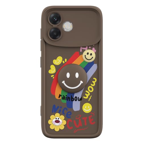 Image of Pikkme Back Cover for Oppo F33 Pro 5G | Soft Silicone| Cute Rainbow Smile & 3D Cartoon Flower Design | Shockproof Raised Camera Protection Bumper Case (Brown)