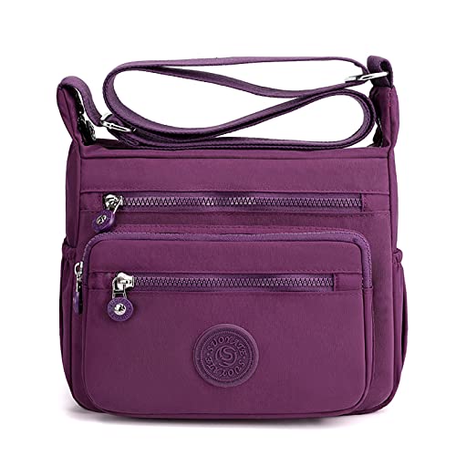 outer treasure Womens Large Crossbody Bag,Shoulder Bag with Wide Strap and Multipurpose Shoulder Nylon Crossbody Bags for Women (Purple)