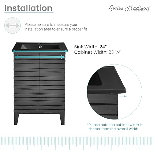 Image of Swiss Madison Cascade 24 in. Black Oak Bathroom Vanity with Black Ceramic Sink Top