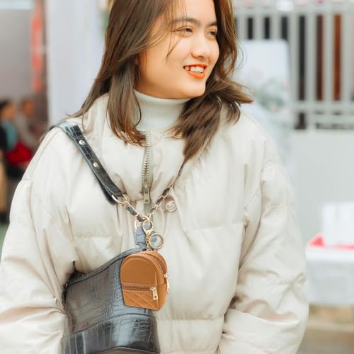 Aswewamt 4 Pcs Mini Backpack Cosmetic Bag Keychain PU Leather Lipstick Holder Cute Case Coin Purse Wallet Card Holder Data Cable Organizer Zipper Pouch for Women (Blue+Brown+Green+Purple)4