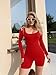 HYZ Women's Casual Long Sleeve Fitted High Waist Workout Daily One Piece Short Jumpsuit Red