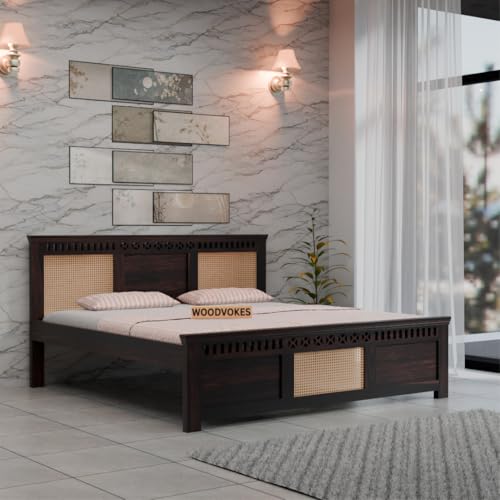 Image of Sheesham Wood 1 Bed Without Storage Solid Wooden Cot Bed Elegant and Functional Bedroom Living Room Home (Walnut Finish 3 Can, King)