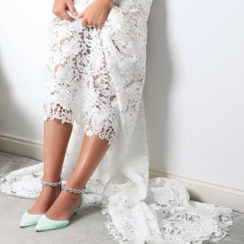 FYS Women Rhinestone Studded Ankle Strap D’ Orsay Closed Pointed Toe Strappy Low Heel Pumps Wedding Bridal Evening Party Dress Shoes Size 4-16 US4