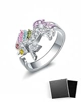 HSIXHAF 1 pcs Regenbogen Einhorn Ring mit Strass Einstellbare Öffnung Cartoon Einhorn Mädchen Ring, Geschenk für Tochter, Enkelin, Kind einer Freundin