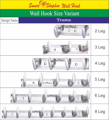 Image of Smart Shophar Heavy Duty Metal Fitting Trums Wall Hook 2 Legs Silver, / Modern Design Hook Hanger for Hanging Keys, Cup, Coat, Hat, Kitchens Towel in Bathroom and Office
