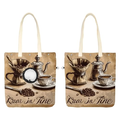 Pet Canvas Shoulder Bag Soft-Sided,Dog Purse Carrier for Small Dogs and Cats, Portable Pet Handbag with Adjustable Hole, Pet Washable Travel Tote Bag,Coffee Time Pattern 16.7''x15.8''