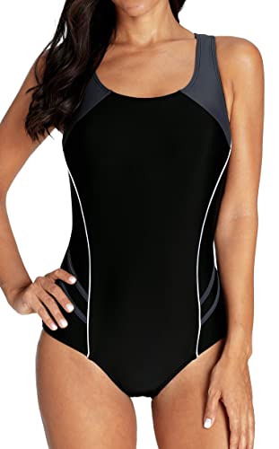 Image of beautyin Women's Colorblock Slimming One Piece Swimsuit Cross Back Bathing Suit