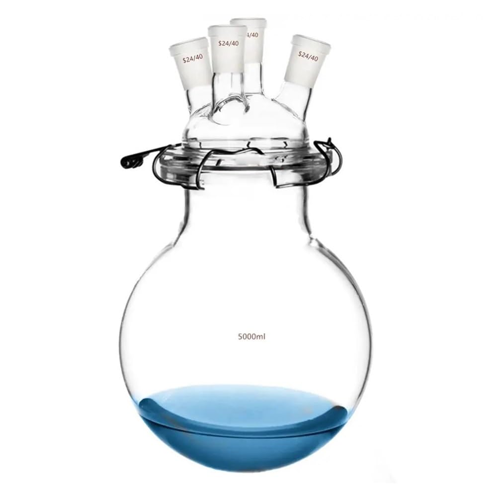 Cristalería de Laboratorio Reactor de vidrio 24/40 con cuatro recipientes de reacción de fondo redondo, tapa de cuatro cuellos y abrazadera de acero(20000ml)