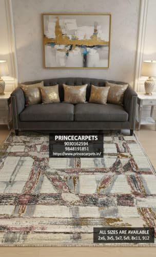 Image of 6x9 Feet (180x270 CM) Carpet for Living Room Hall & Bedroom - Cobalt Walnut Modern Abstract Geometric Silk-Touch Luxury Hotel-Style Washable Anti-Skid Turkish Area Rug