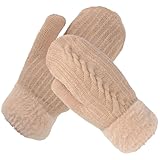 MUNSKT Guanti da donna regolabili per il turnover, guanti da donna spessi foderati in pile isolati caldi lavorati a maglia invernali guanti termici senza dita, Beige, Etichettalia unica