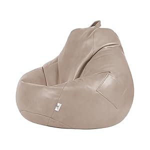 AngelicDecore Brand – XXXL Faux Leather Bean Bag Filled with Beans (Beige)